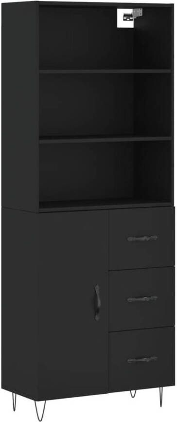 The Living Store Opbergkast Zwarte Hoge Kast 69.5x34x180cm Duurzaam Hout IJzer