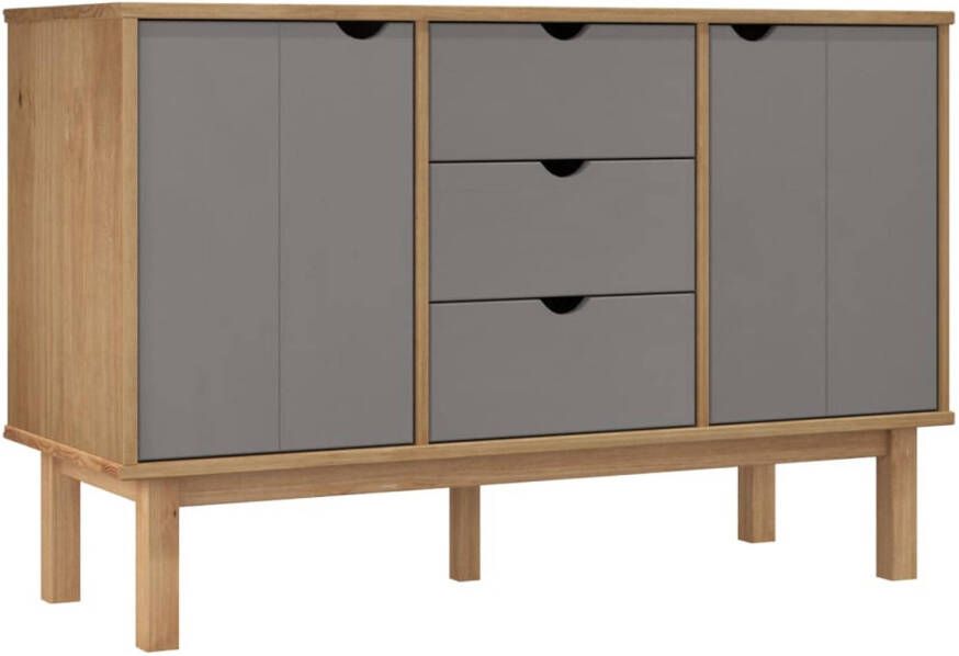 The Living Store OTTA Dressoir 113.5 x 43 x 73 cm Massief grenenhout Met 3 lades en 2 vakken Bruin en grijs