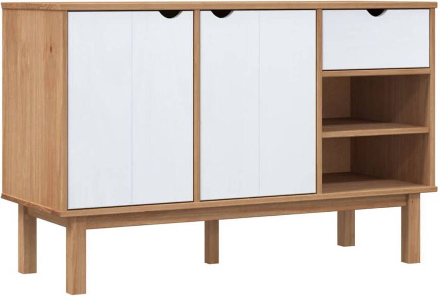 The Living Store OTTA Dressoir 114 x 43 x 73.5 cm Massief grenenhout Bruin en wit