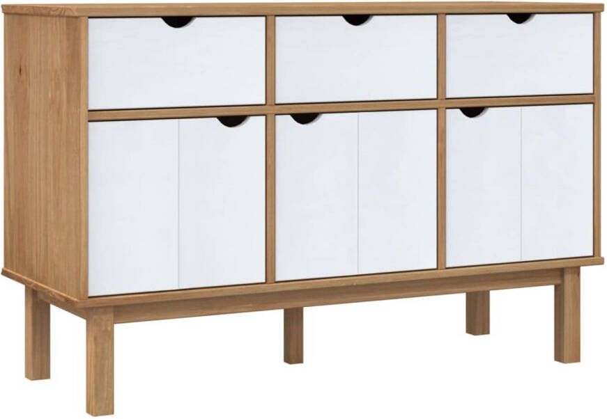 The Living Store OTTA Dressoir 114 x 43 x 73.5 cm Massief Grenenhout Bruin Wit