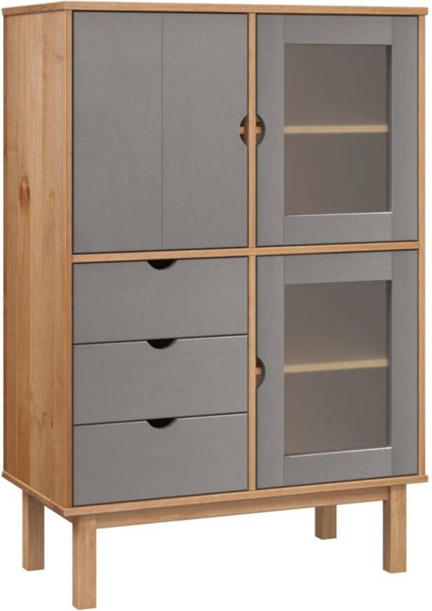 The Living Store OTTA Hoge Kast 85 x 43 x 125 cm Grenenhout Bruin Grijs