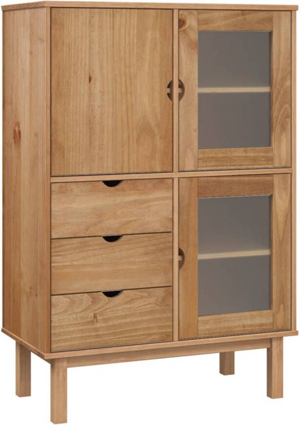 The Living Store OTTA Hoge Kast 85x43x125 cm Grenenhout 3 Lades 3 Deuren