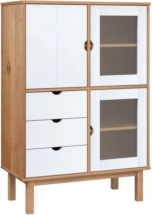 The Living Store OTTA Hoge kast 85x43x125cm Massief grenenhout 3 lades en 3 deuren