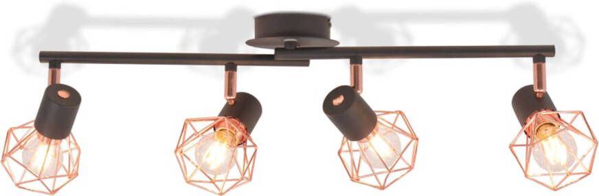 The Living Store Plafondlamp Spotlights Industrieel Design Hoogwaardige Metalen Basis Koperkleurige Lampenkappen