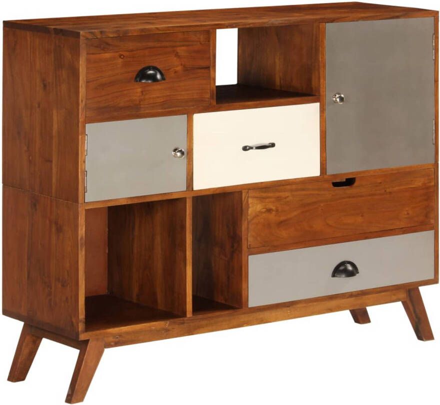 The Living Store Retro Dressoir Massief Acaciahout 115 x 35 x 86 cm Donkere Honingafwerking