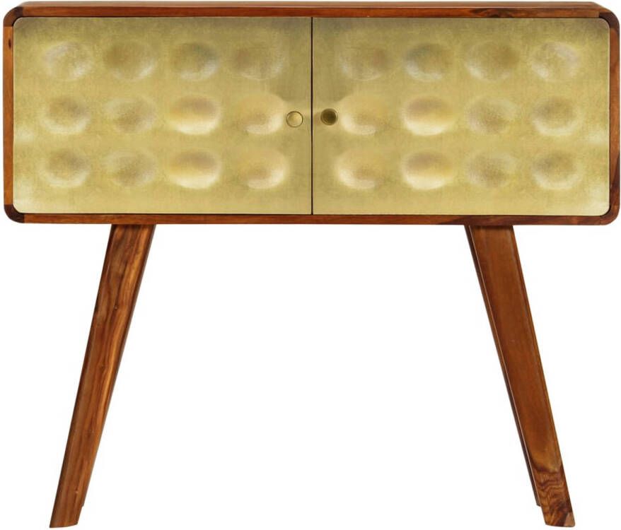 The Living Store Retro Sheeshamhouten Dressoir 90 x 30 x 77 cm Gouden opdruk 2 deuren