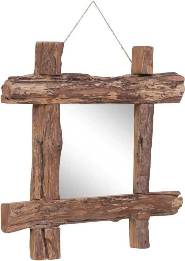 The Living Store Rustieke houten spiegel 50x5x50 cm gerecycled hout