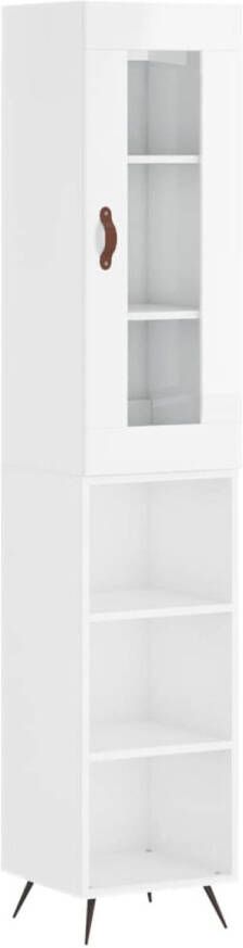 The Living Store Schappenkast Hoge Kast 34.5 x 34 x 180 cm Hoogglans Wit