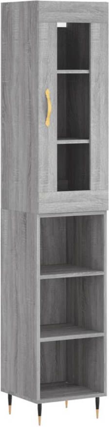 The Living Store Schappenkast Opzetkast 34.5x34x180 cm Grijs Sonoma Eiken Bewerkt Hout IJzer en Glas