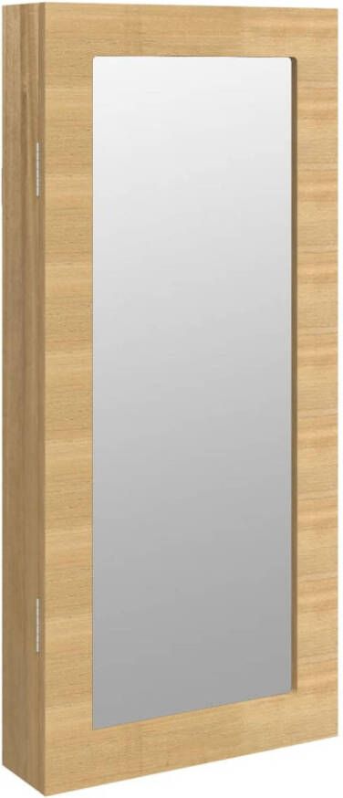 The Living Store Sieradenkast met spiegel bewerkt hout 30x8.5x67 cm met opbergruimte afsluitbaar
