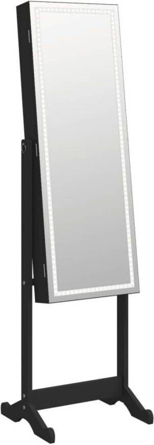 The Living Store -Sieradenkast-met-spiegel-en-LED-verlichting-vrijstaand-zwart Spiegel