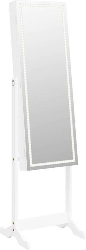 The Living Store -Sieradenkast-met-spiegel-met-LED-verlichting-vrijstaand-wit Spiegel