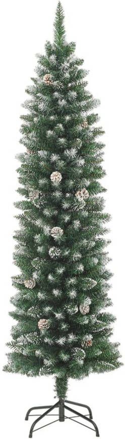 The Living Store Smalle Kerstboom 120 cm PVC en staal met witte decoratiesneeuw 6 dennenappels 183 spitse