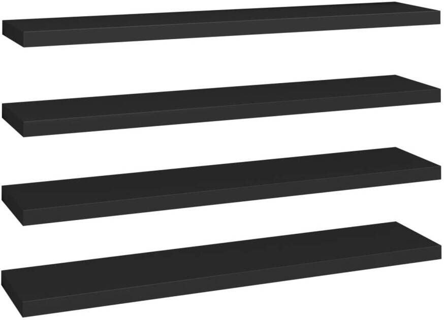 The Living Store Trendy Wandplanken Set van 4 120 x 23.5 x 3.8 cm Zwart