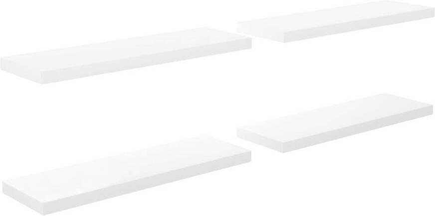 The Living Store Trendy wandplanken Set van 4 80 x 23.5 x 3.8 cm Honingraat MDF Metaal Hoogglans wit