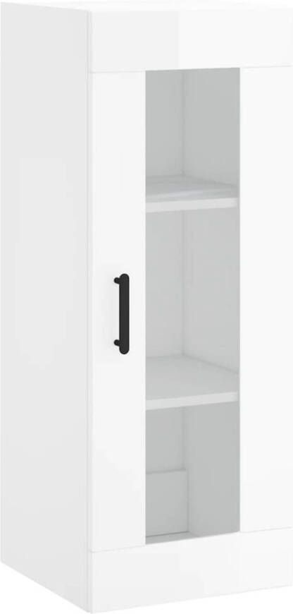 The Living Store Wandgemonteerde Kast Hoogglans wit 34.5 x 34 x 90 cm Bewerkt hout en glas