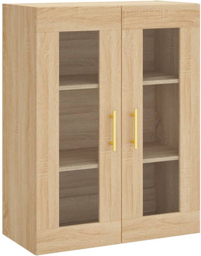 The Living Store Wandgemonteerde Kast Sonoma Eiken 69.5 x 34 x 90 cm Bewerkt Hout en Glas