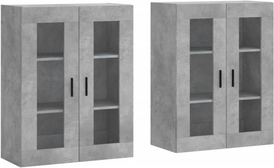 The Living Store Wandkast Betongrijs 69.5 x 34 x 90 cm Bewerkt hout en glas