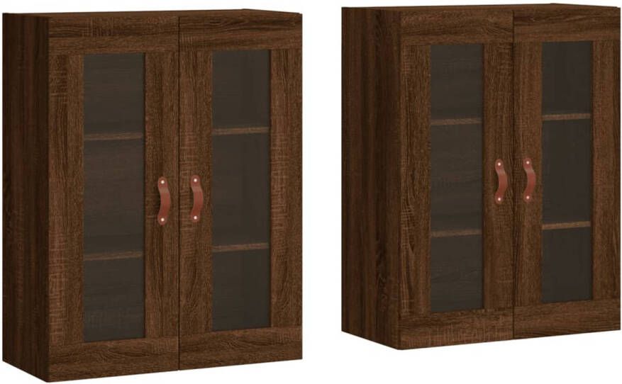 The Living Store Wandkast Bruineiken 69.5 x 34 x 90 cm Bewerkt hout en glas Set van 2