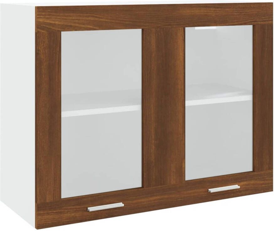 The Living Store Wandkast Bruineiken 80 x 31 x 60 cm Bewerkt hout en glas