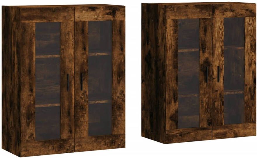 The Living Store Wandkast Gerookt Eiken Hangkast 69.5 x 34 x 90 cm Bewerkt Hout