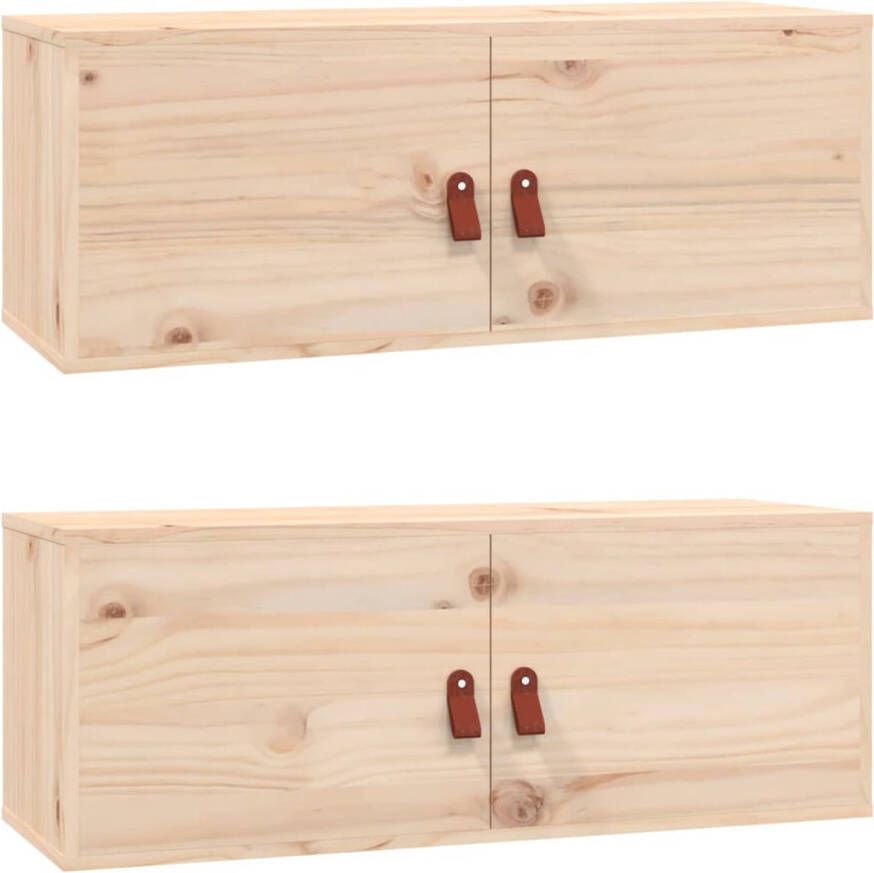 The Living Store Wandkast Grenenhout 80 x 30 x 30 cm Set van 2