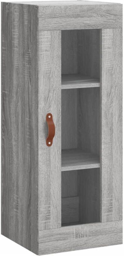 The Living Store Wandkast grijs sonoma eiken 34.5 x 34 x 90 cm bewerkt hout en glas