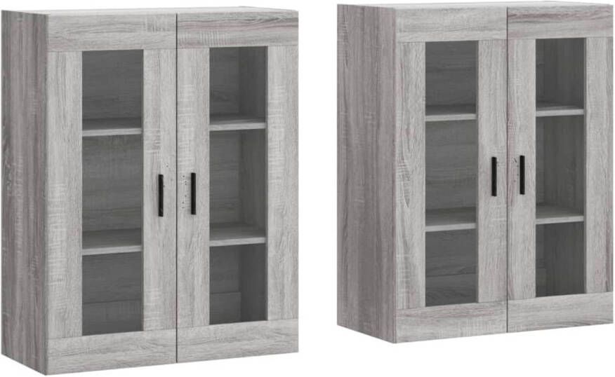 The Living Store Wandkast Grijs Sonoma Eiken 69.5 x 34 x 90 cm Bewerkt hout en glas