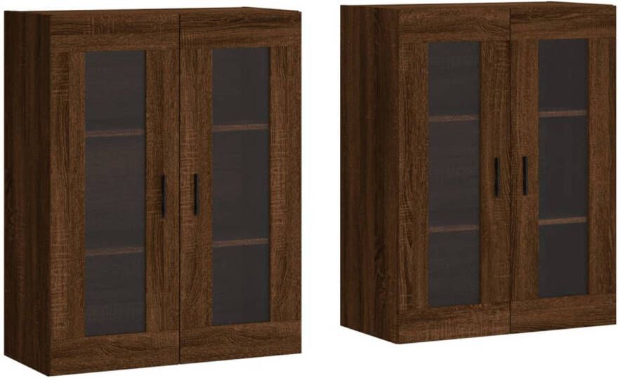 The Living Store Wandkast Hangkast 69.5 x 34 x 90 cm Bruineiken Bewerkt hout en glas