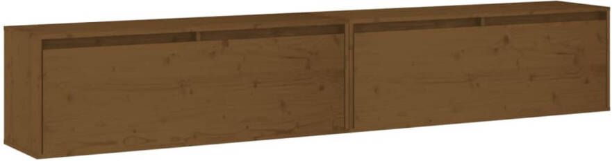 The Living Store Wandkast Honingbruin Massief grenenhout 100x30x35cm Set van 2