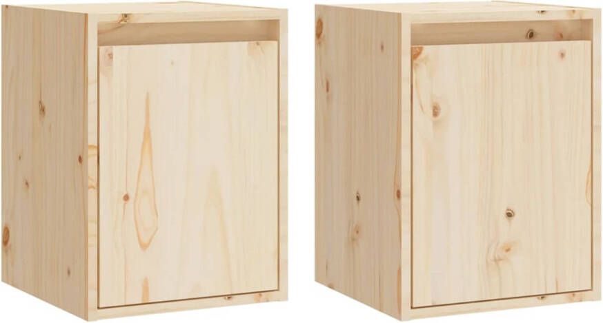 The Living Store Wandkast Massief grenenhout 30x30x40 cm Set van 2
