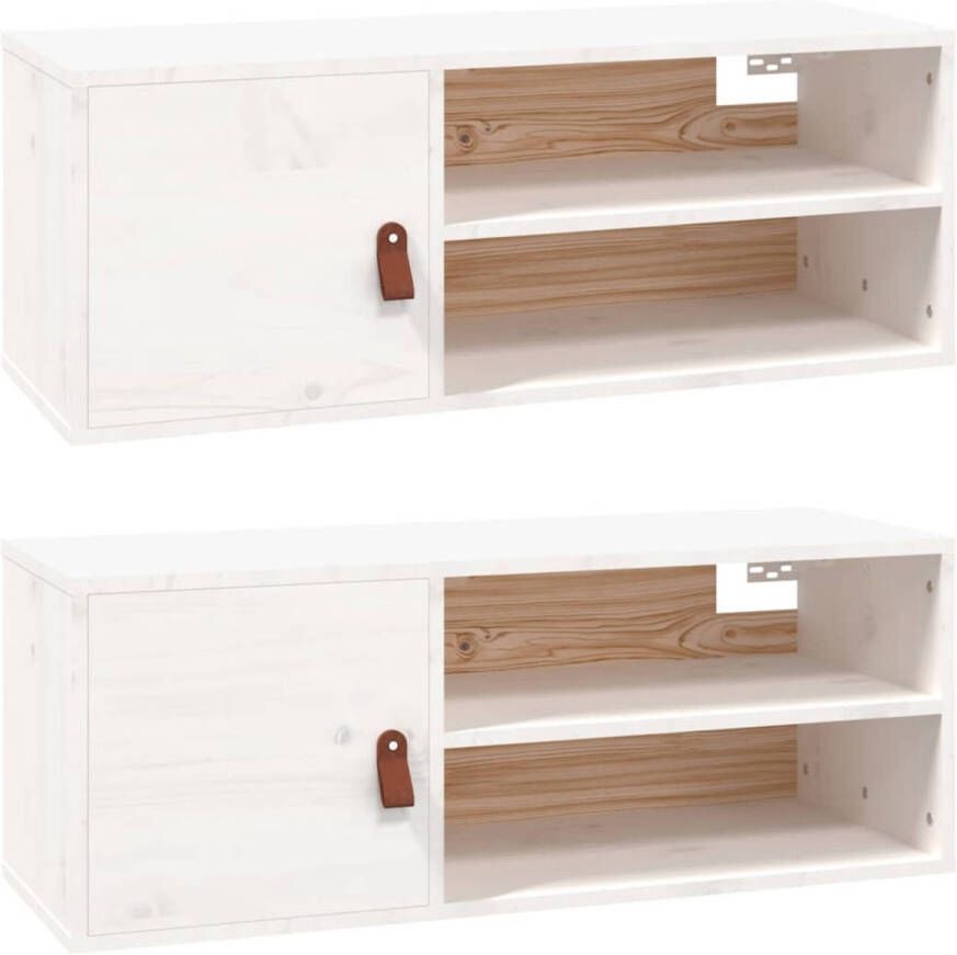 The Living Store Wandkast Massief Grenenhout 80 x 30 x 30 cm Wit
