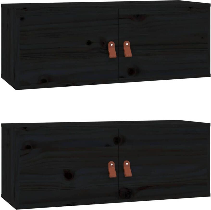 The Living Store Wandkast Zwarte Massief Grenenhouten Hangkasten 80 x 30 x 30 cm