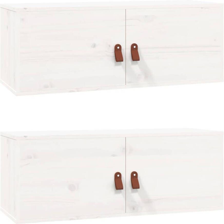 The Living Store Wandkasten Grenenhout 80x30x30 cm Set van 2