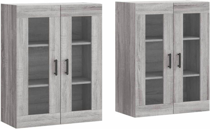 The Living Store Wandkasten Hangkast 69.5 x 34 x 90 cm Grijs Sonoma Eiken Bewerkt Hout en Glas