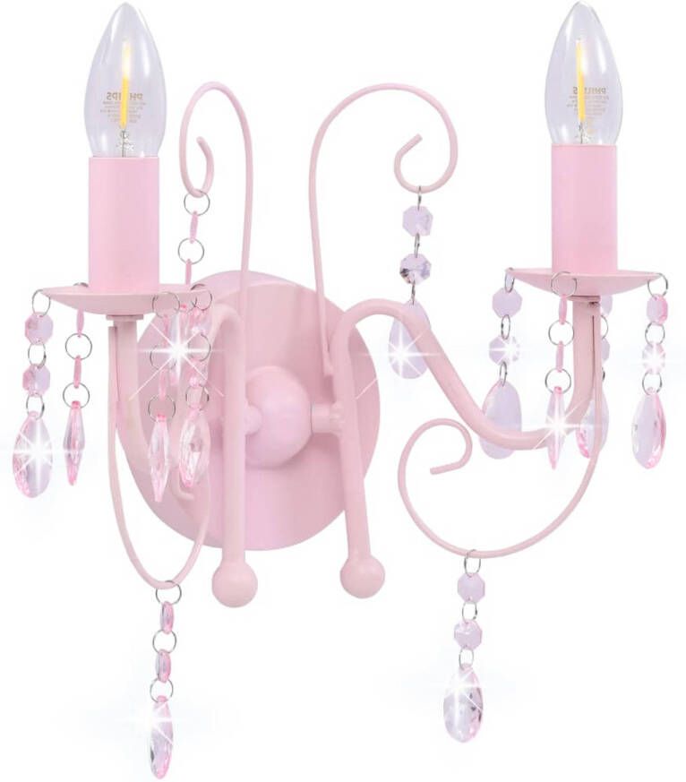 The Living Store Wandlamp Glamour Roze 29.5 x 29 cm Glinsterende kristallen E14 fitting