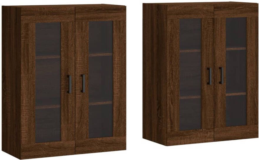 The Living Store Wandmeubel Bruineiken 69.5 x 34 x 90 cm Bewerkt hout en glas