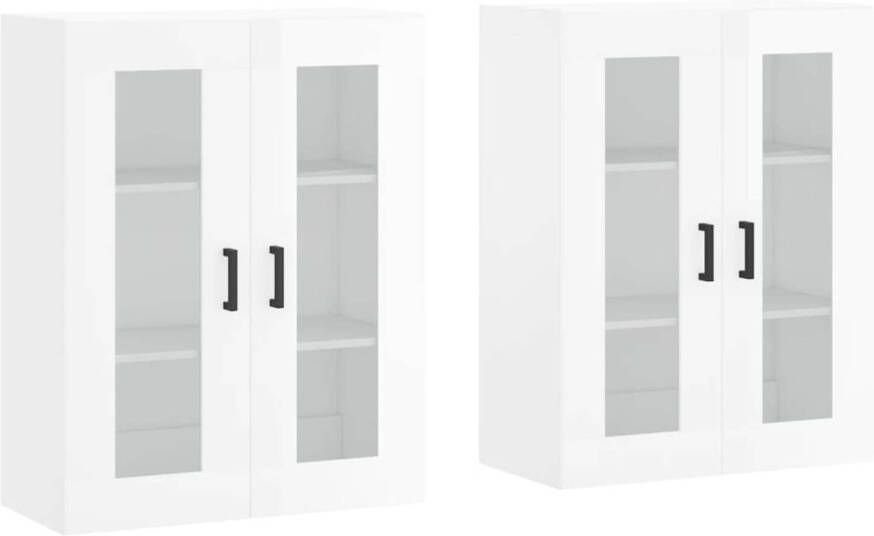 The Living Store Wandmeubel Hoogglans wit 69.5 x 34 x 90 cm Bewerkt hout en glas (set van 2)