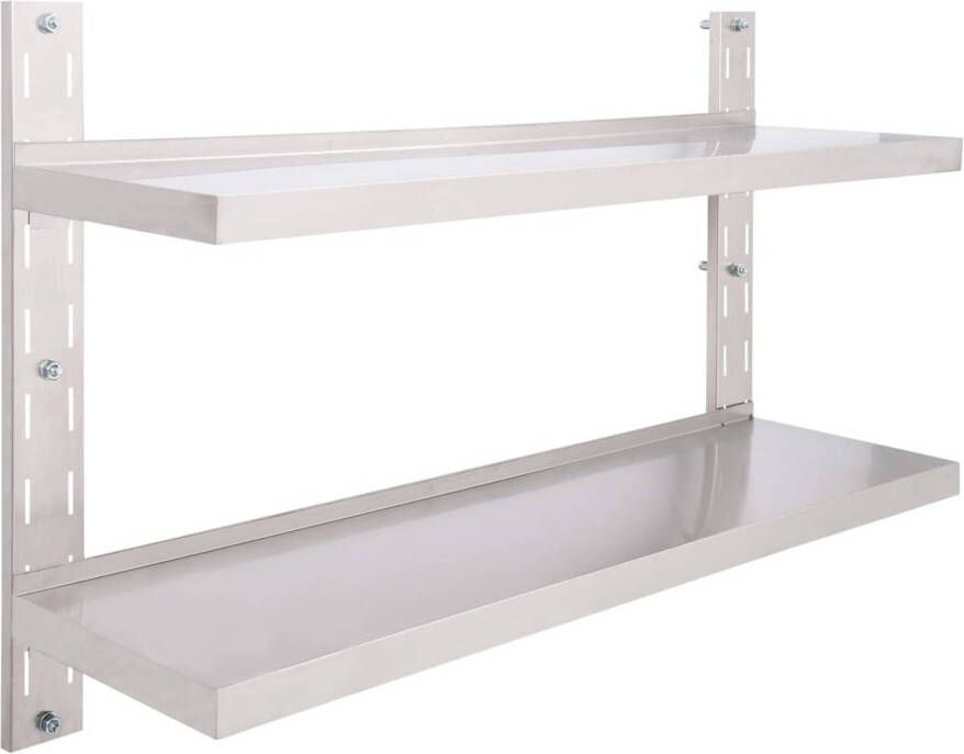 The Living Store Wandplank 2-laags Roestvrij Staal 120 x 30 cm Draagvermogen 40 kg