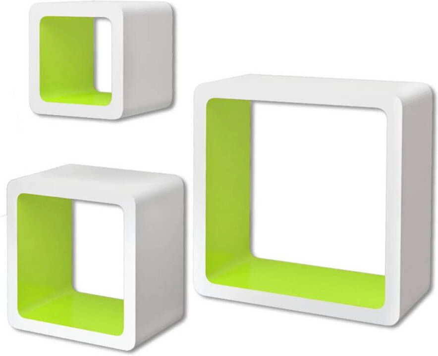 The Living Store Wandplanken Kubusvormig Wit Set van 3 MDF Onzichtbaar montagesysteem