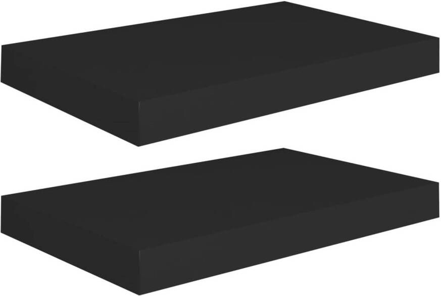 The Living Store Wandplanken set van 2 40 x 23 x 3.8 cm zwart honingraat MDF en metaal