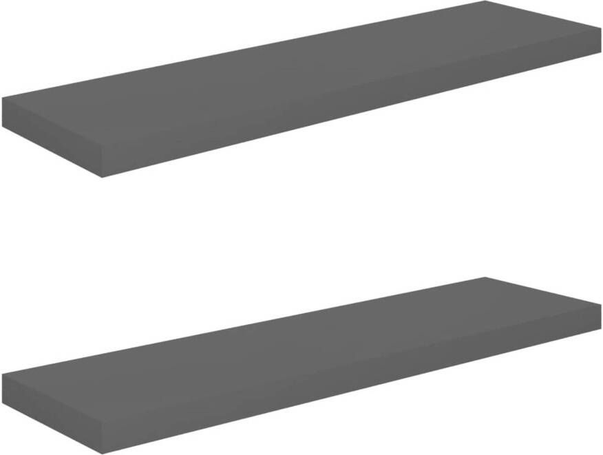 The Living Store Wandplanken Set van 2 Hoogglans grijs 90 x 23.5 x 3.8 cm Honingraat MDF en metaal