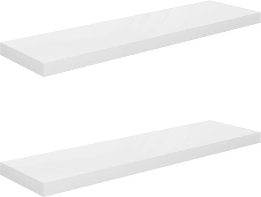 The Living Store Wandplanken Set van 2 Hoogglans wit 90 x 23.5 x 3.8 cm (L x B x H) Honingraat MDF en metaal
