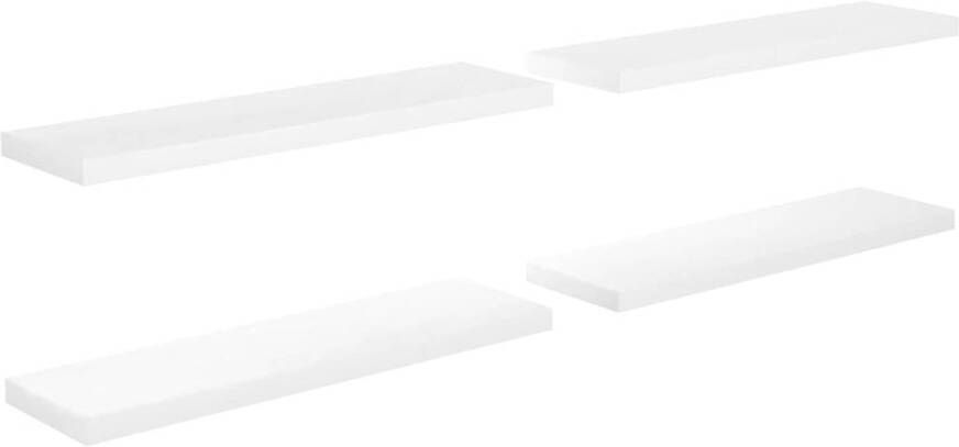 The Living Store Wandplanken Set van 4 Hoogglans Wit 90 x 23.5 x 3.8 cm Honingraat MDF en Metaal
