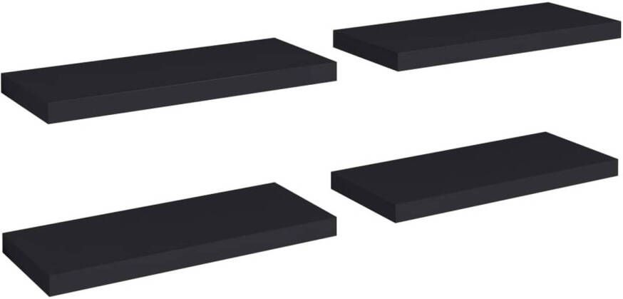 The Living Store Wandplanken Set van 4 MDF en Metaal 60x23.5x3.8cm Zwart