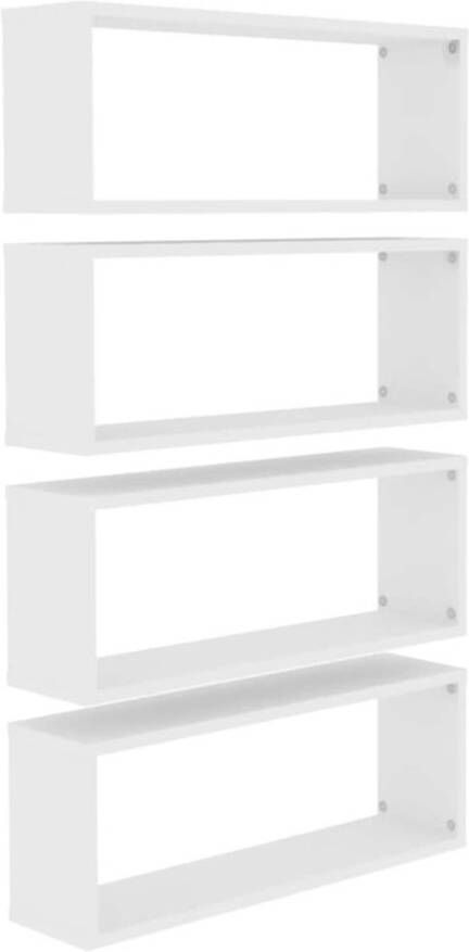 The Living Store Wandplanken set van 4 Vakkenkasten van wit spaanplaat Afmetingen- 60x15x23 cm Eenvoudig te