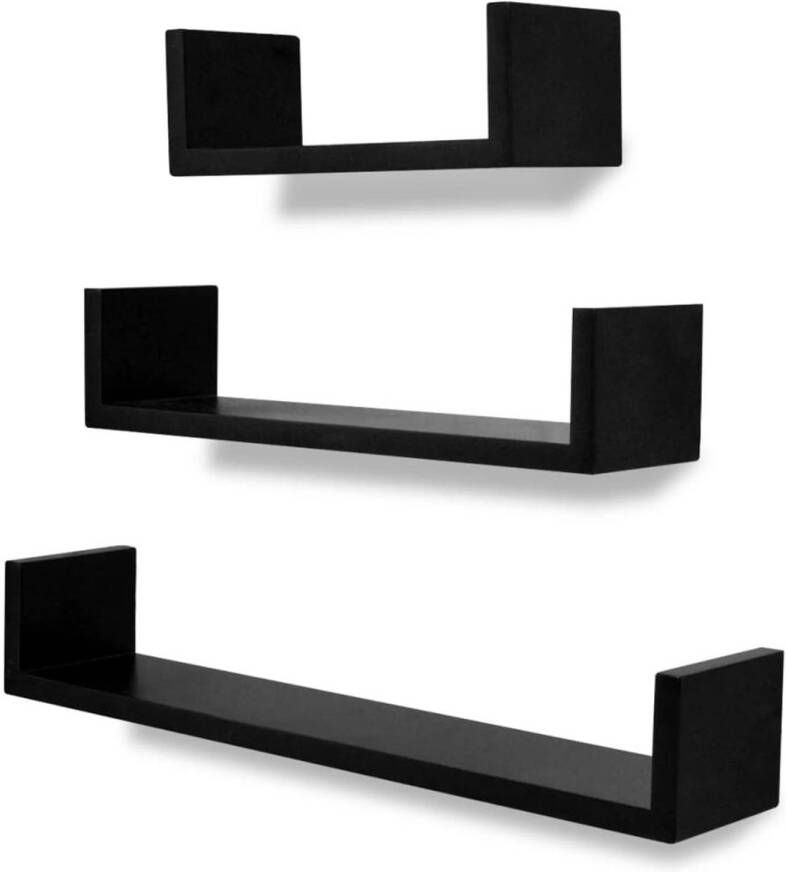 The Living Store Wandplanken Set van 6 Onzichtbaar montagesysteem MDF Mat zwart Afm 60x12x10cm