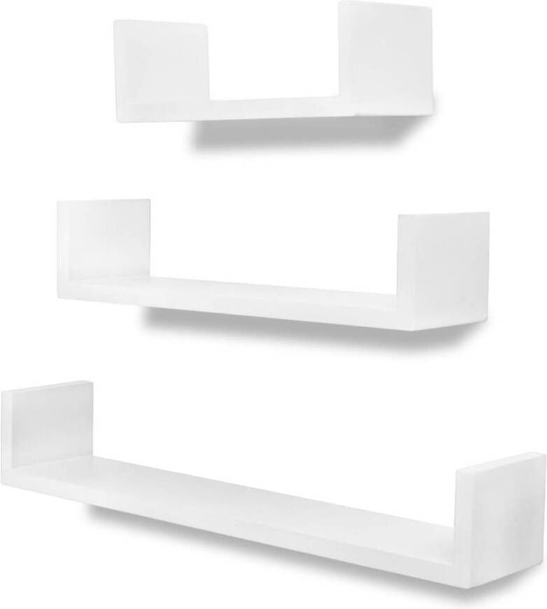 The Living Store Wandplanken Set van 6 Onzichtbaar montagesysteem MDF Wit 60x12x10cm 45x12x10cm