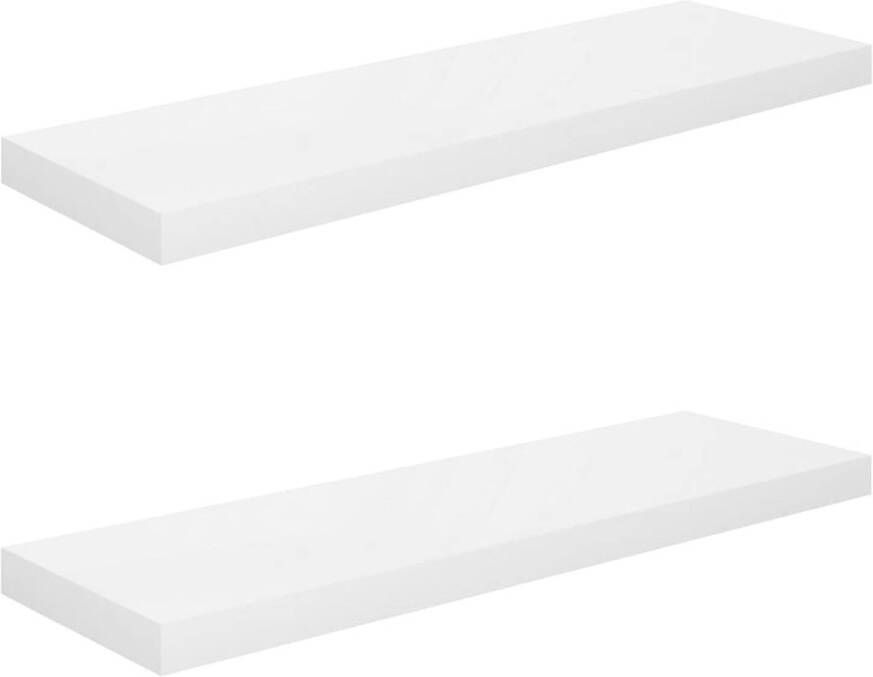 The Living Store Wandplanken Stijlvol Set van 2 Afmetingen- 80 x 23.5 x 3.8 cm Kleur- Hoogglans wit