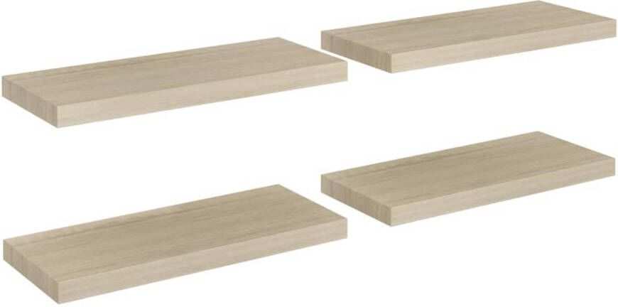 The Living Store Wandplanken Trendy Set van 4 60x23.5x3.8 cm Eikenkleurig Honingraat MDF en Metaal